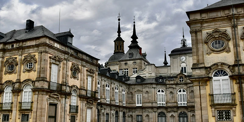 San Martín church with its elegant porticoed atrium along the main street of Segovia